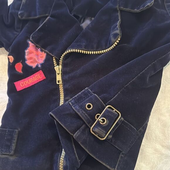 Disney Frozen II Girls Biker Jacket Velvet Elsa Size 3T Navy Blue - Picture 5 of 12